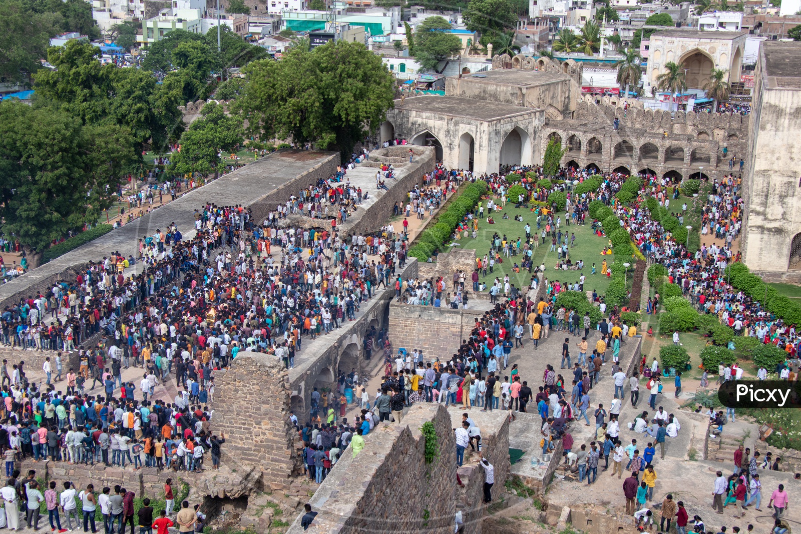Aerial View Of Crowd In Golconda Fort During Bonalu Festival