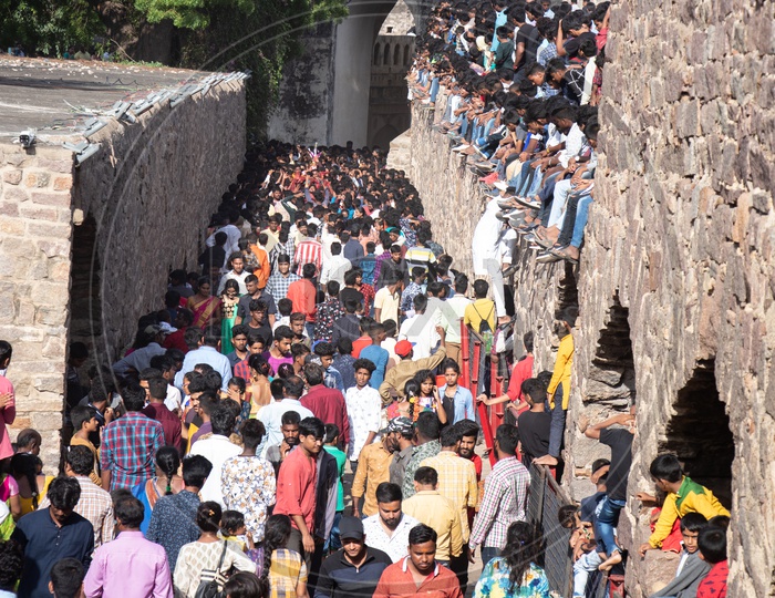 Crowd Or Devotees  At Golconda Fort During Bonalu Festival