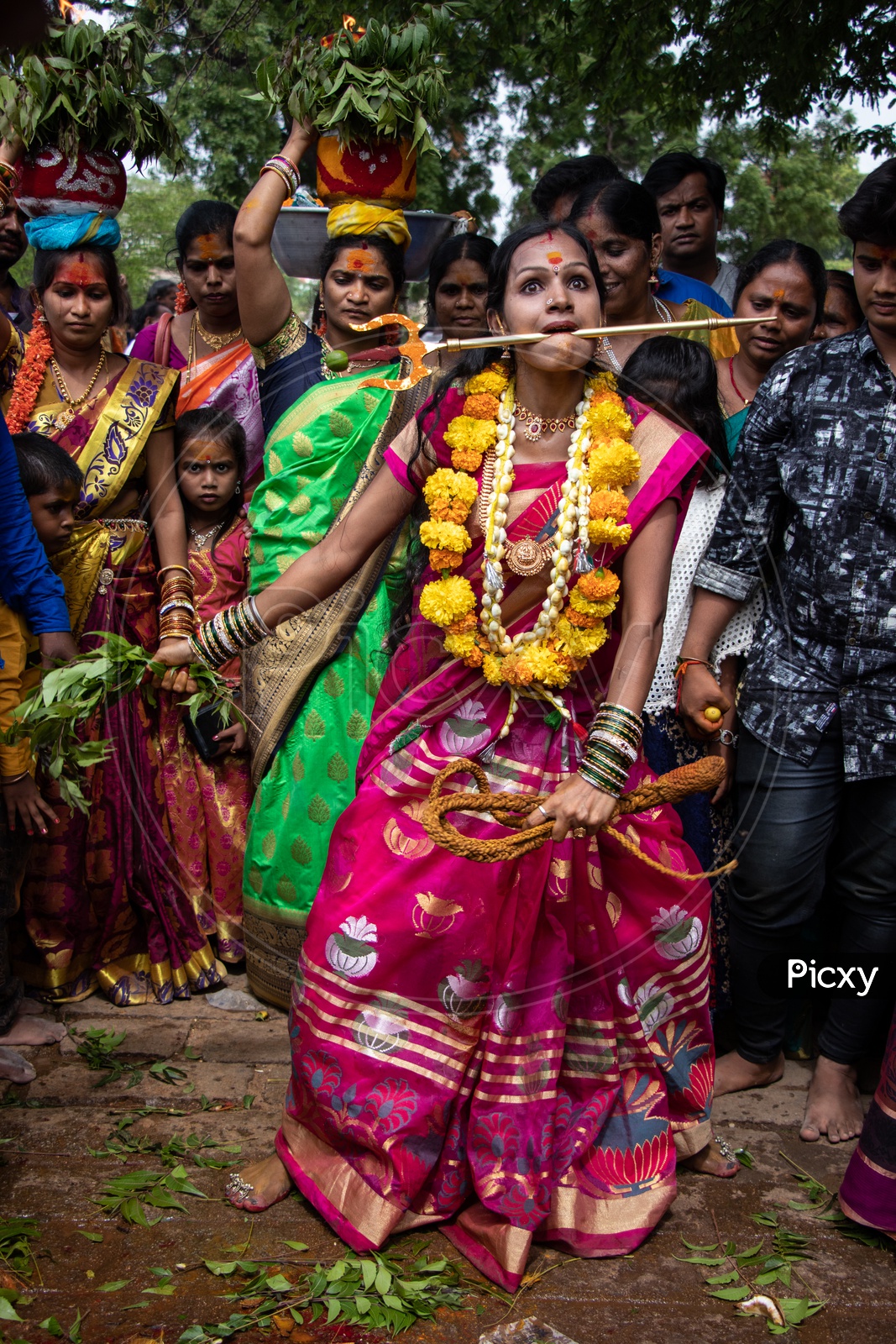 A Tranced Woman Dancing As a Offering To Mother Goddess  in  Bonalu  Festival Held At Golconda Fort