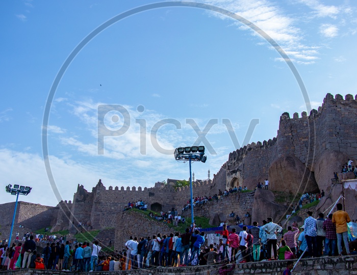Crowd At Golconda Fort During  Bonalu Festival