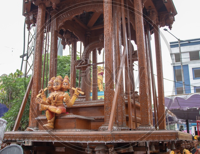 Temple Procession Wooden Chariot at Hindu Temples