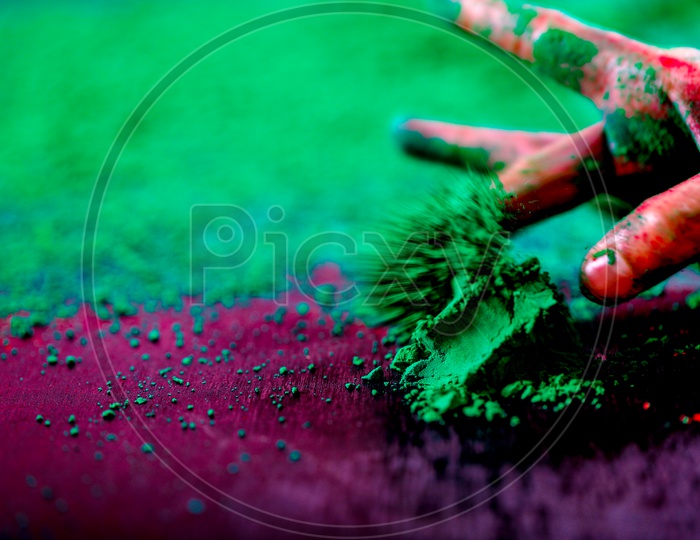 Holi Colour Splash Making  with Fingers  Closeup