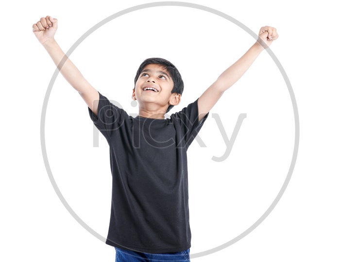 Indian or Asian boy Or Kid  with Expression and Smile Face On an Isolated White Background