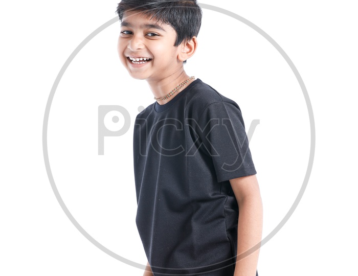 Indian Cute Little Boy Or Asian Kid  Showing Gestures With Expressions On Face On an Isolated White Background