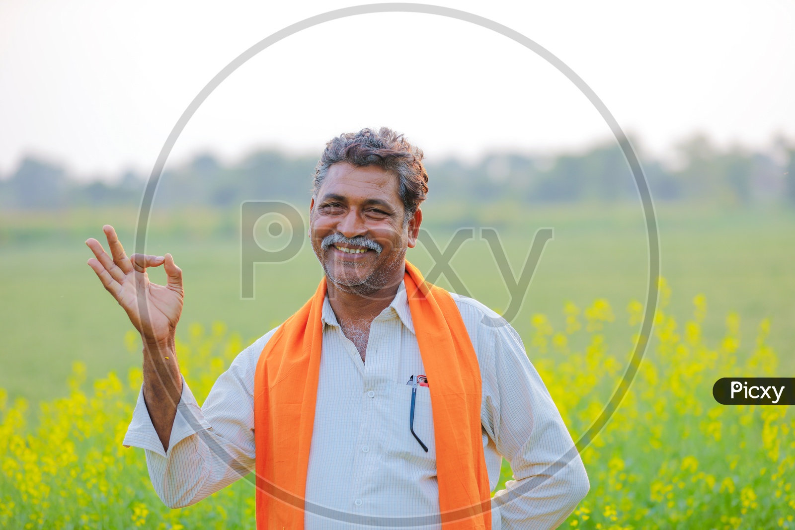Indian Farmer In Agricultural Field With Happy Gestures Indicting The Crop