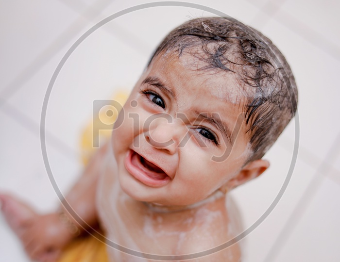Cute Indian Baby Girl Crying While Shower