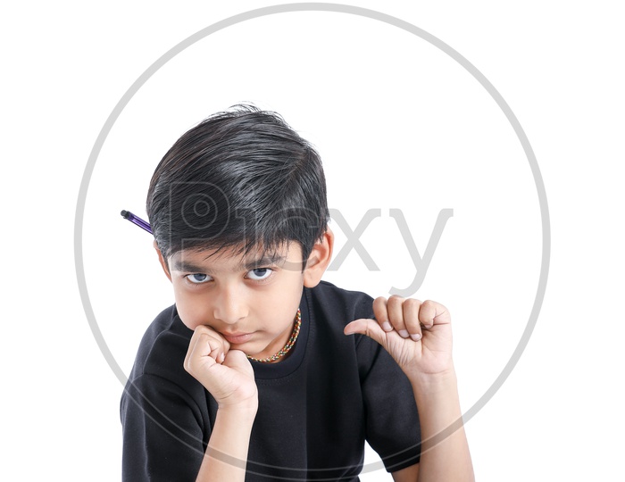 Indian or Asian boy Or Kid  with Expression and Sad Face On an Isolated White Background
