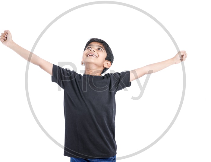Indian or Asian boy Or Kid  with Expression and Smile Face On an Isolated White Background