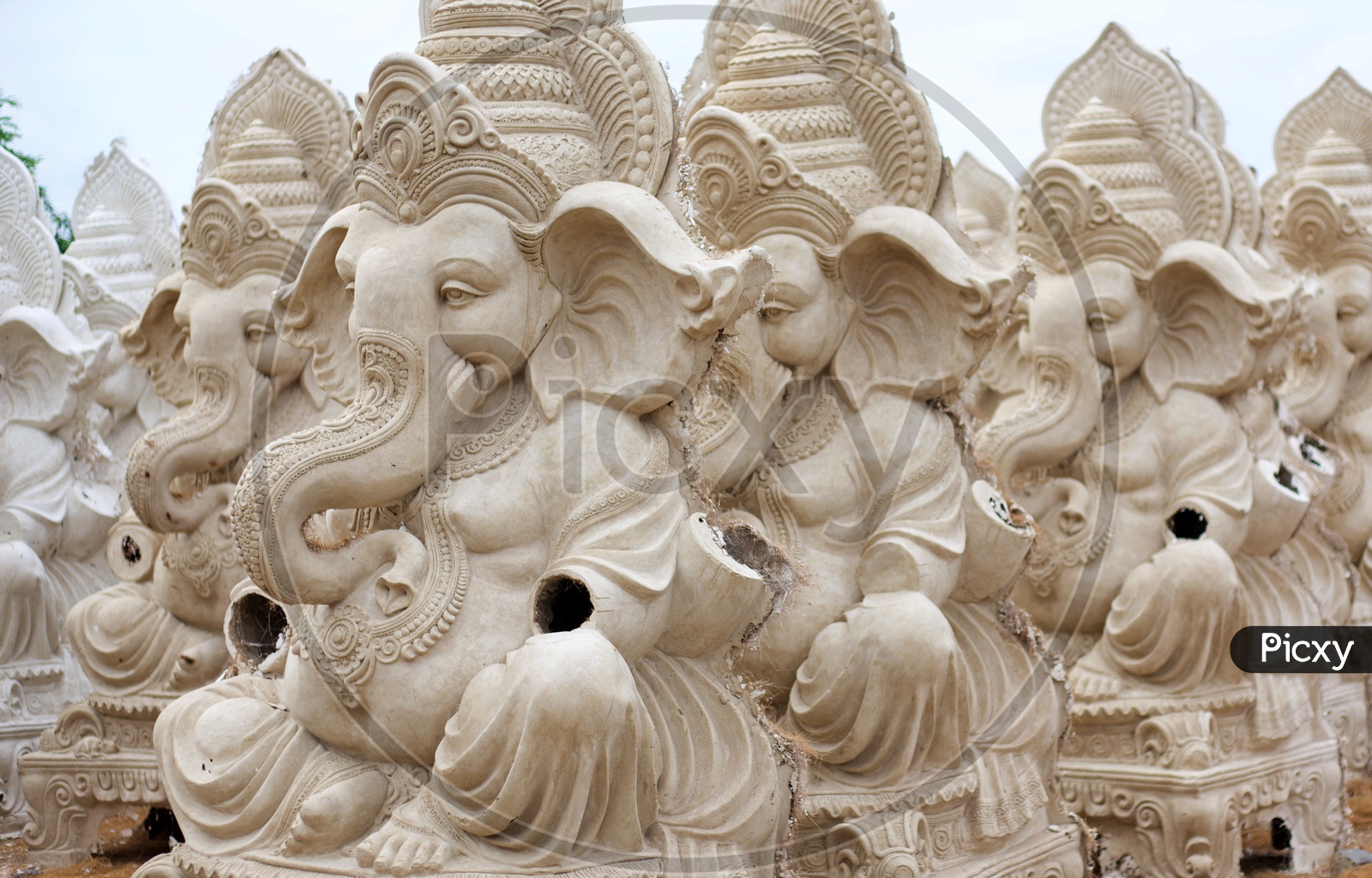 Ganesh statues made of plaster of paris.