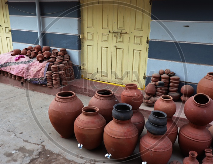 Pots Or Clay Pots on Road Side Vendor Stall