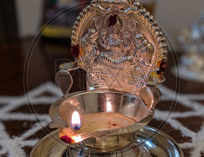 Vintage Silver Goddess Kamakshi Lamp.