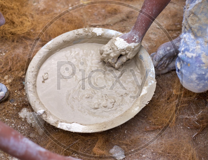 Plaster of paris mixture used to make Ganesh statues.