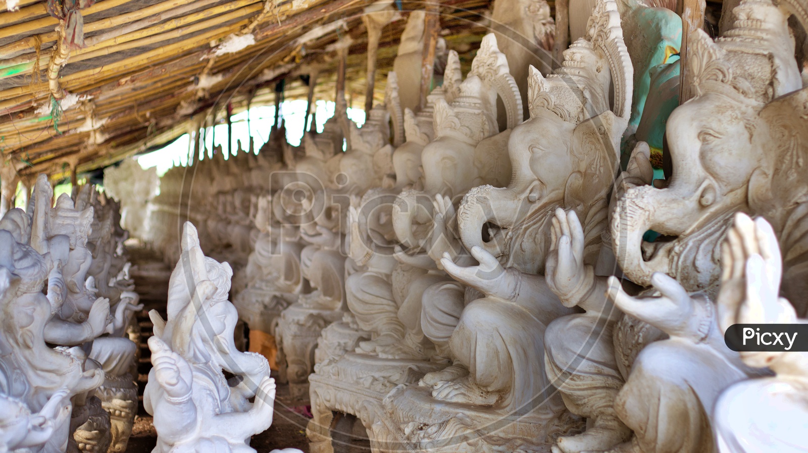 Vinayaka statues made of plaster of paris.