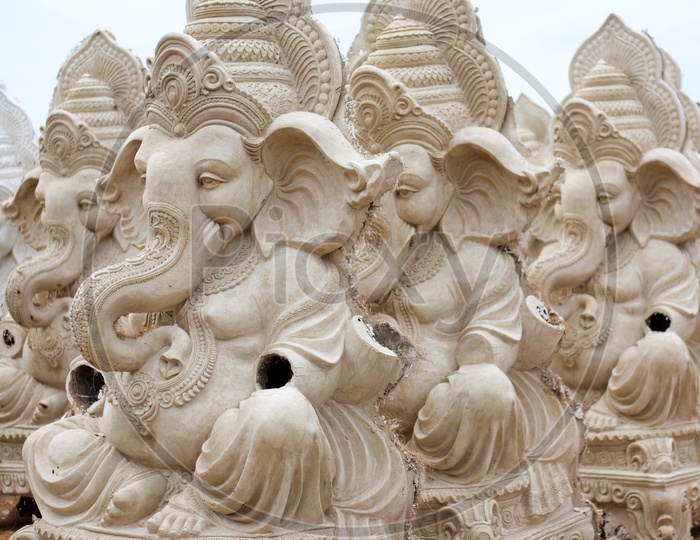 Ganesh statues made of plaster of paris.