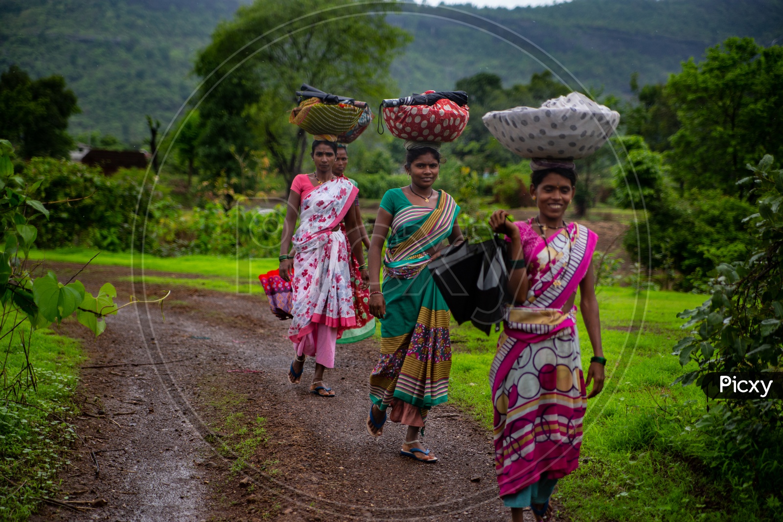 Women going for  their regular work in fields