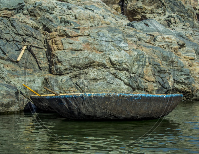 The round boat used for transport in Hogenakkal  waterfall, Tamilnadu, India