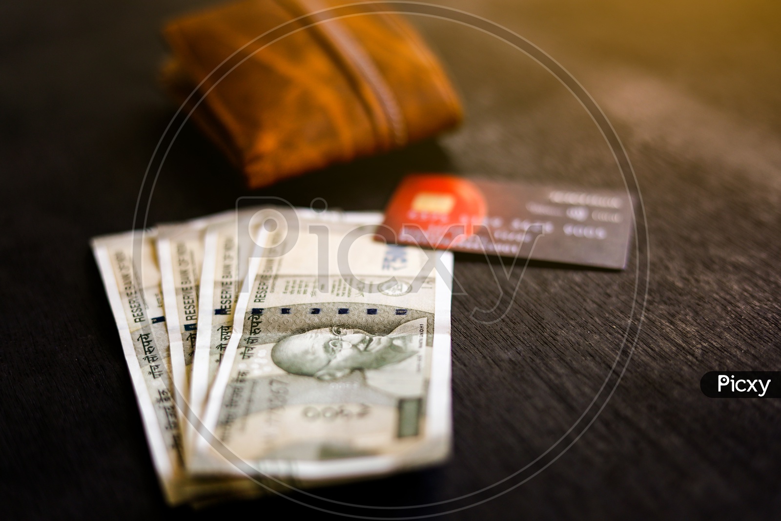 Indian Currency Purse And  Credit Debit Card  Closeup on Isolated Background