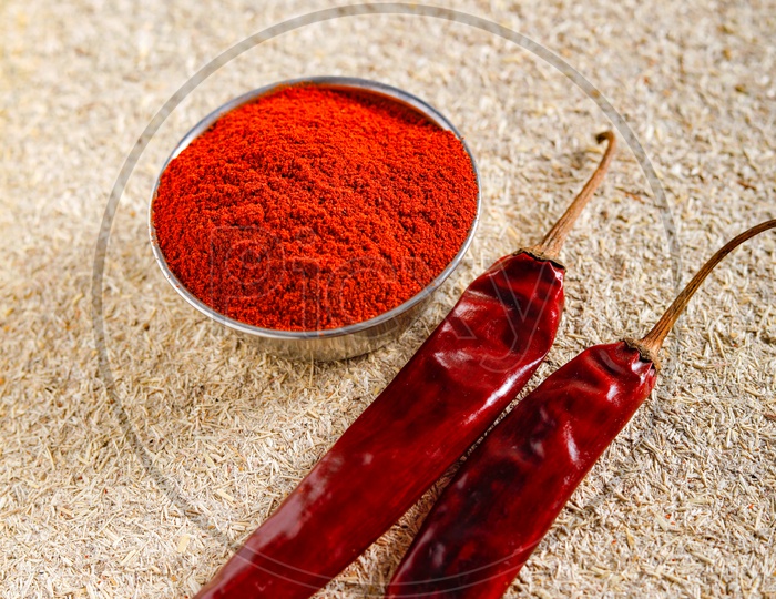 Red Chilli Or Pepper Powder in a Bowl  On an Isolated Background