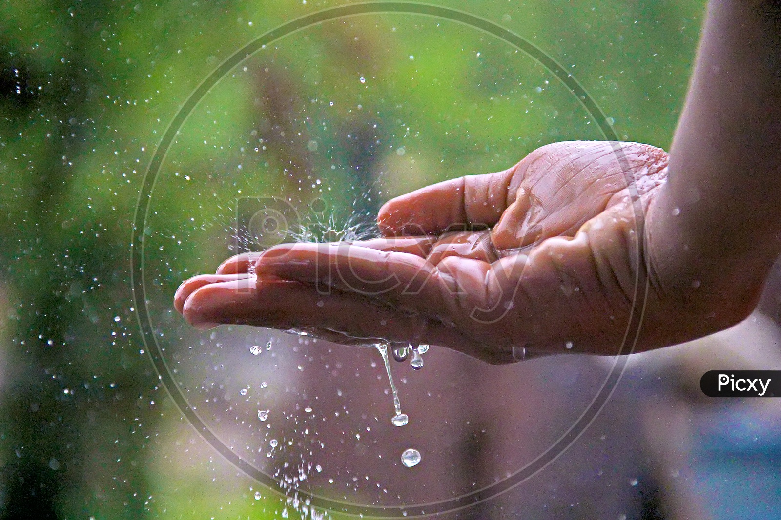 Water Droplets  Falling In Hand Closeup