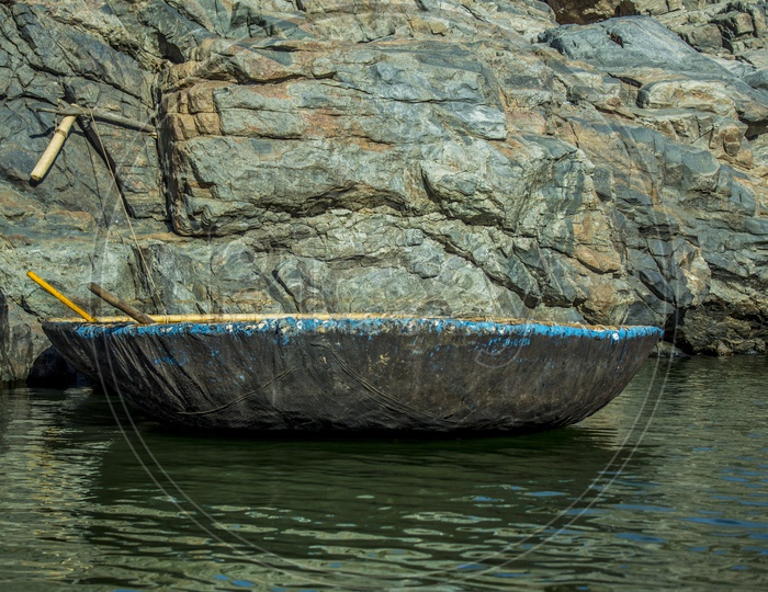 The round boat used for transport in Hogenakkal  waterfall, Tamilnadu, India