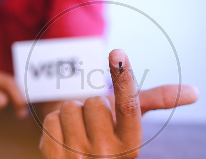 Indian Voter Hand With Inked Finger  Sign Of Voting in Elections