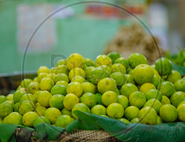 Fresh Lemons  In  a Vegetable Vendor Stall or Shop in Market