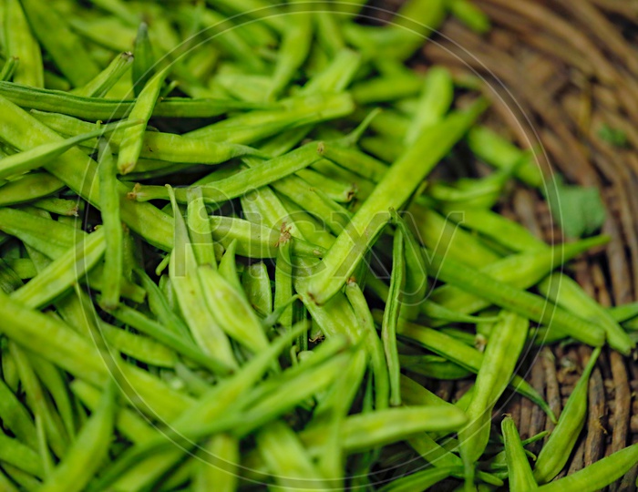 Fresh Green Beans in a  Vegetables At  a Vendor Stall