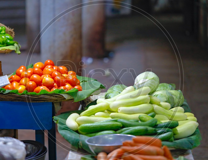 Fresh Vegetables  In  a Vegetable Vendor Stall or Shop in Market