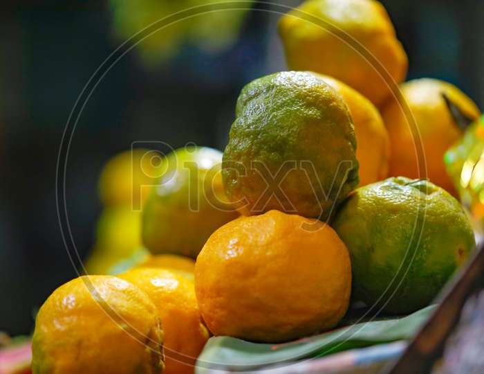 Oranges in a Fruit  Vendor Stall