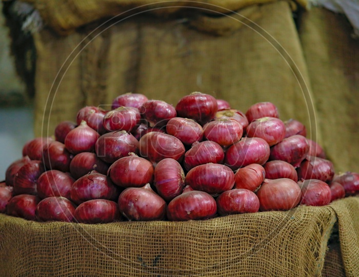 Red Onion In a Vendor Shop Or Stall