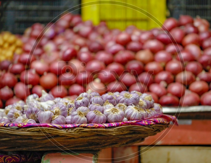 Garlic in a  Vegetables At  a Vendor Stall