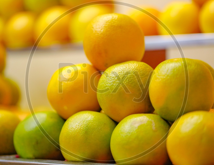 Mosambi Or  Orange  Or Citrus Fruit in a Fruit Vendor Stall