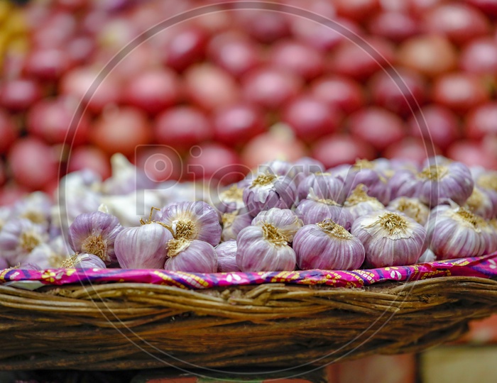 Garlic in a  Vegetables At   a Vendor Stall