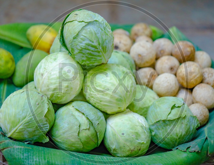 Fresh Cabbage  In  a Vegetable Vendor Stall or Shop in Market