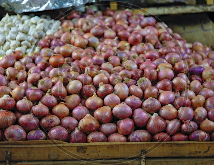 Red Onions in a Vendor Stall
