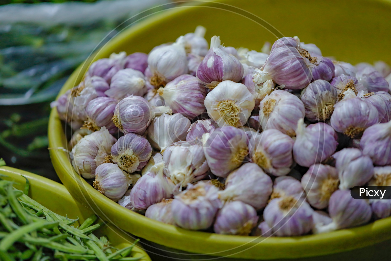 Fresh Garlic In  a Vegetable Vendor Stall or Shop in Market