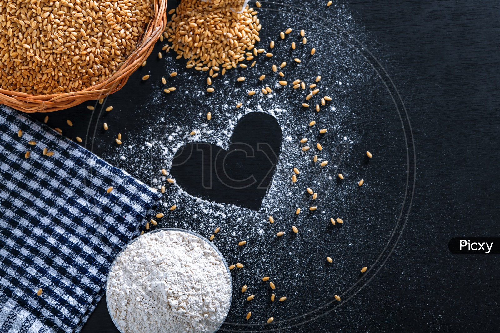 Indian Wheat Grains And Wheat Flour on an Isolated Background