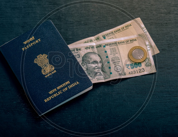 Indian Passport With Indian Currency   ,  Travel Concept