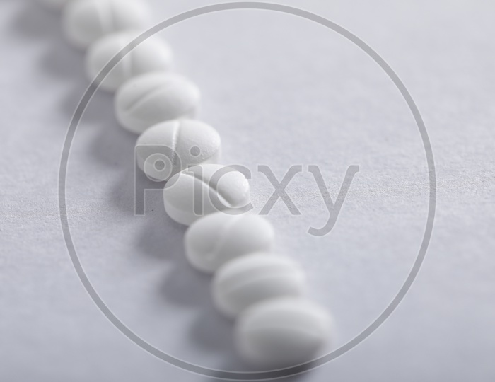 Medicinal Tablets  On an Isolated White Background   Pharmacy Pharmaceuticals   Concept