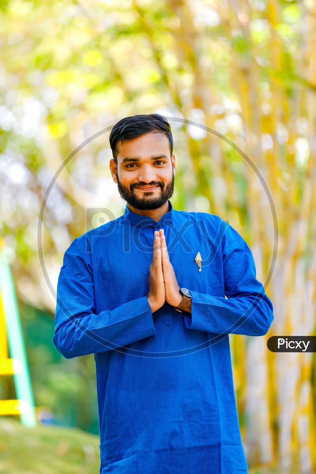 Image of Indian Man Wearing Traditional Wear With Namaste Gesture ...