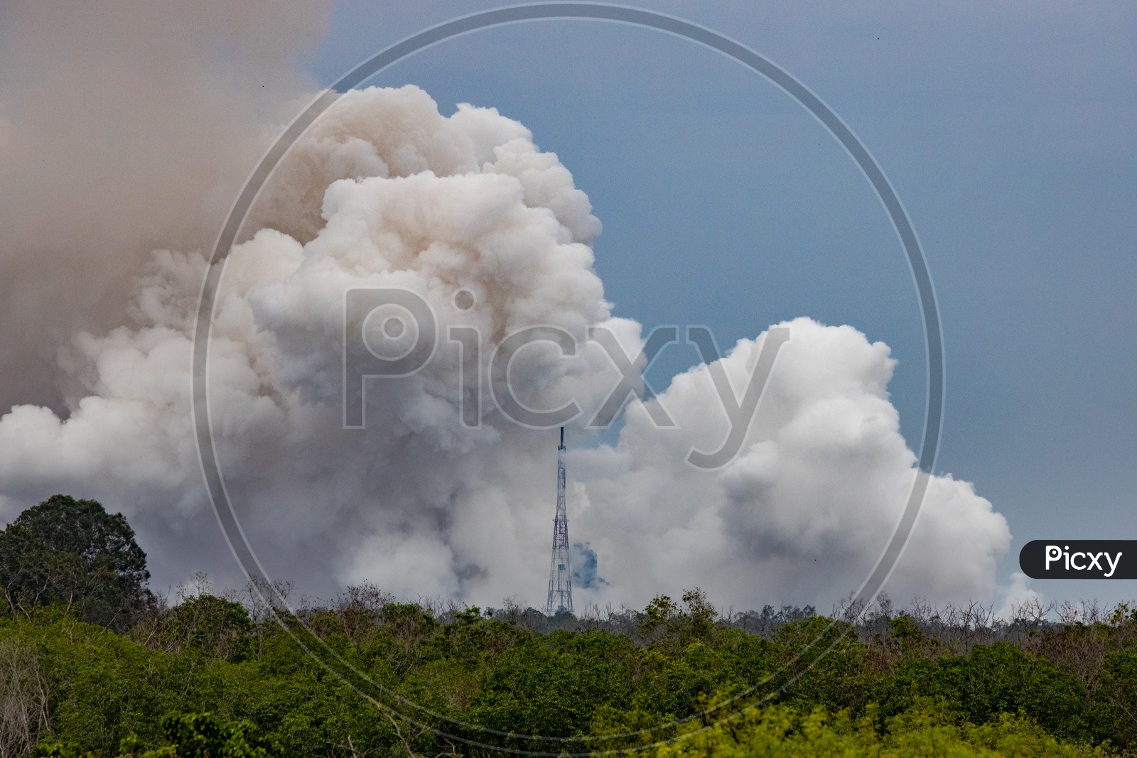Thick Smoke Cloud Formed By The Rocket Exhaust Of GSLV Mk III M1  Chandrayaan 2  at Launch Pad in  SHAR