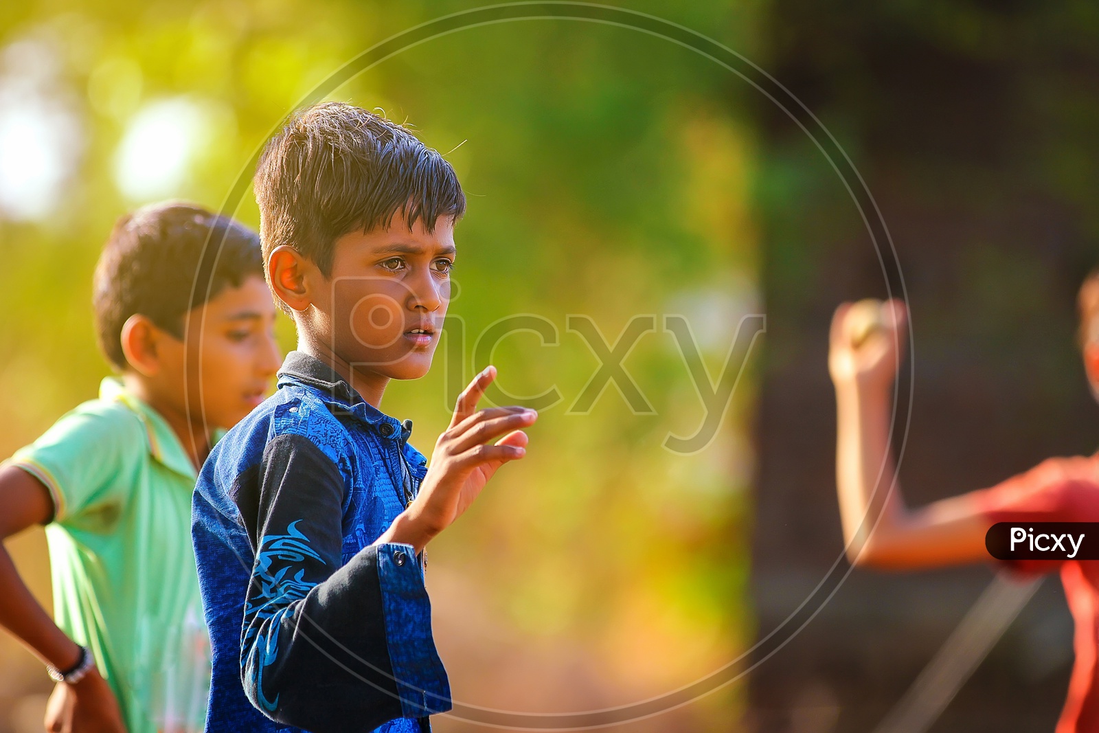 Indian Rural Village Kids Playing Outdoor in Green Environment