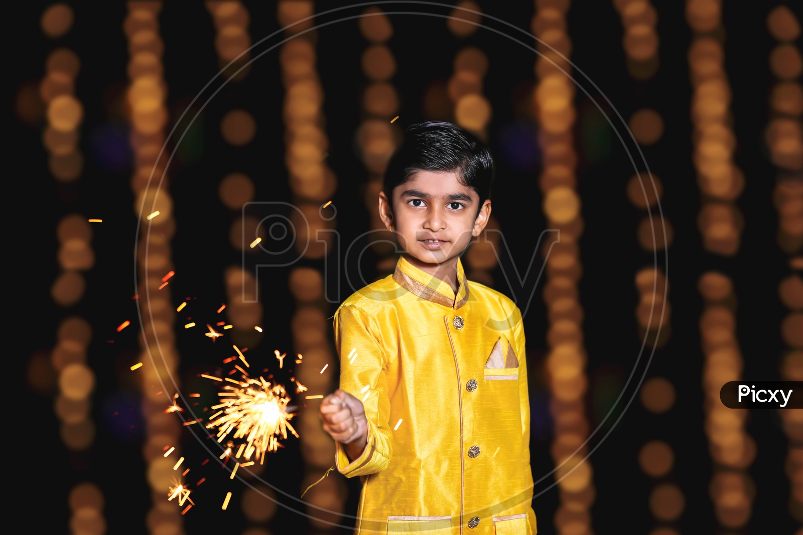 Indian Boy Or  Kid Celebrating Diwali Festival wit Crackers