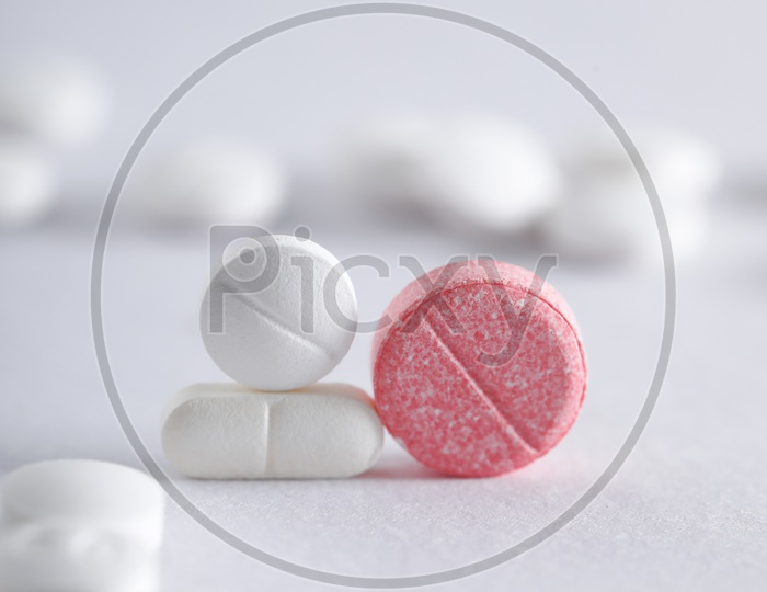 Medicinal Tablets  On an Isolated White Background   Pharmacy Pharmaceuticals   Concept