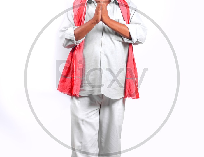 Indian  or Asian Old Man With Namaste gesture on an Isolated White Background