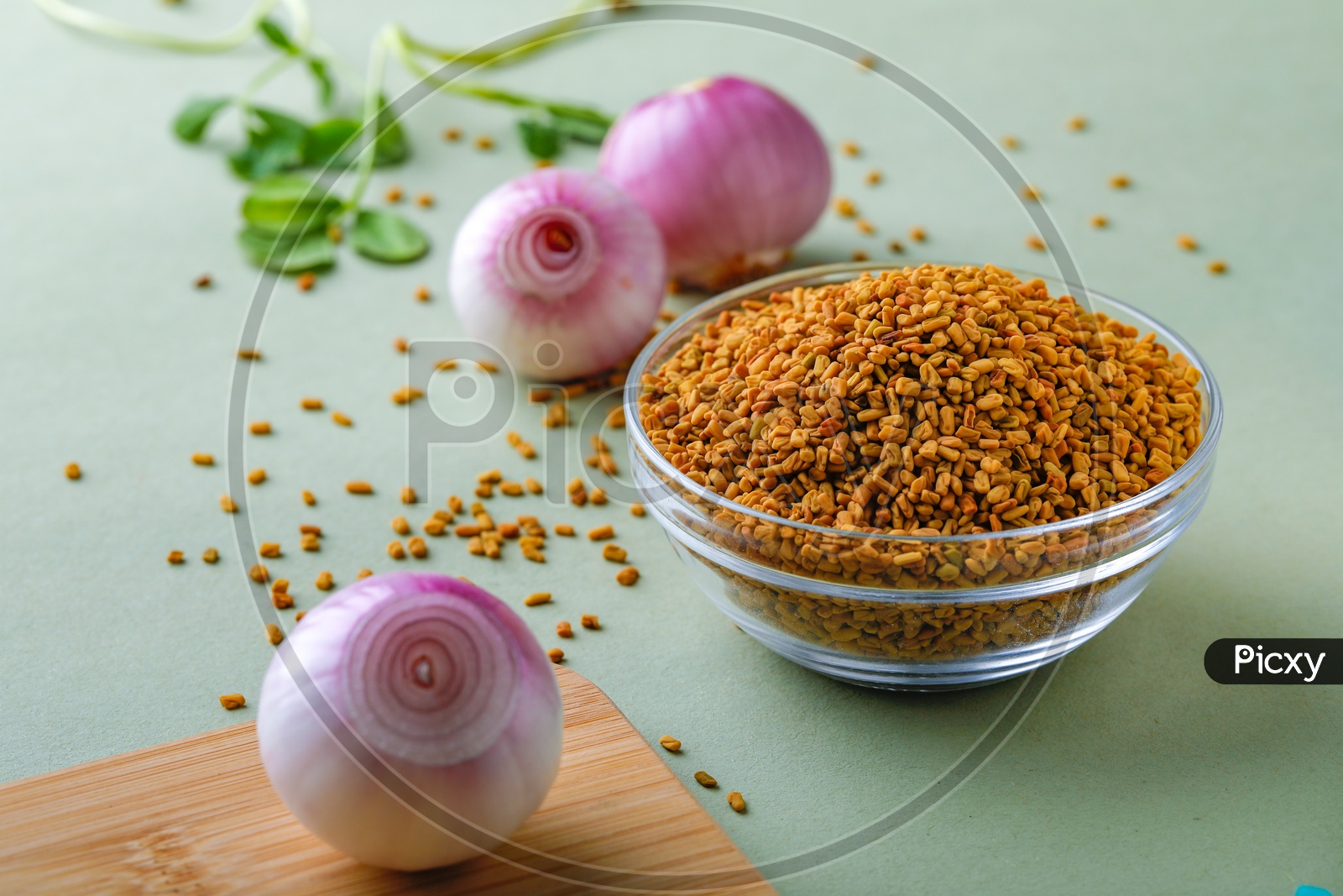 Red Onions Peeled  And Spices On an  Isolated Background