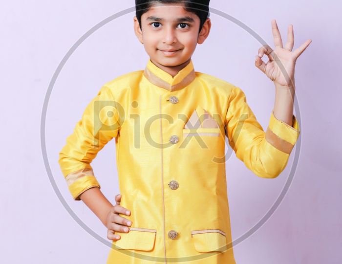 Young Boy Kid Child  in Traditional Wear With Gestures And Posing