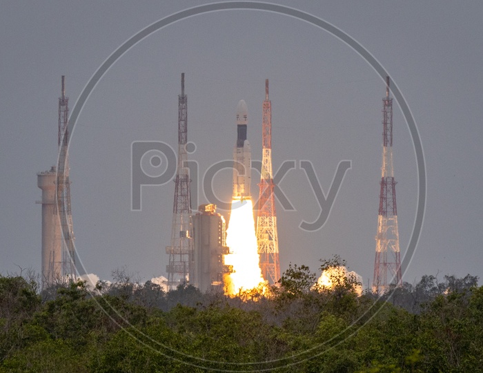 GSLV Mk III  M1  Or Chandrayaan 2  Spacecraft or Rocket Takeoff From Launch pad  At Satish Dhawan Space Centre SDSC SHAR in Sriharikota