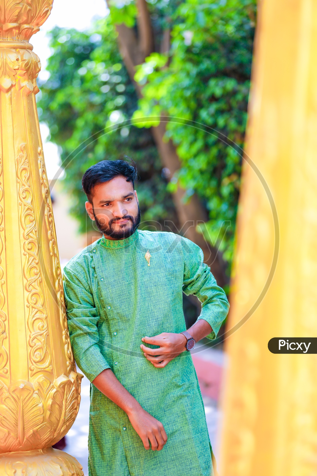 Indian Stylish Man In Yellow Traditional Clothes With White Scarf Posed  Outdoor. Stock Photo, Picture and Royalty Free Image. Image 110626313.