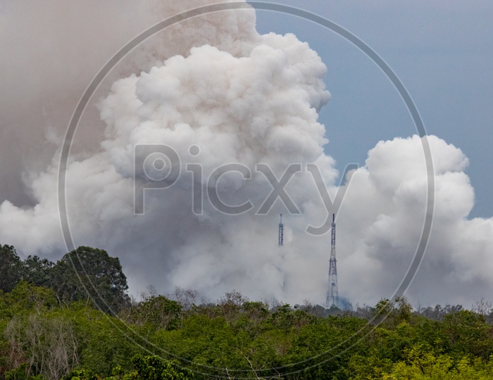Thick Smoke Cloud Formed By The Rocket Exhaust Of GSLV Mk III M1  Chandrayaan 2  at Launch Pad in  SHAR
